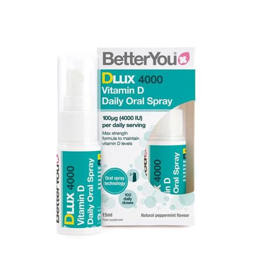 BetterYou Dlux Daily Vitamin D 4000 IU Oral Spray (15 ml, Natural Peppermint)