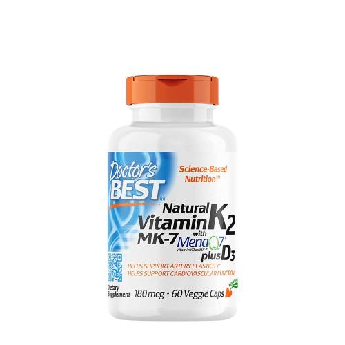 Doctor's Best Natural Vitamin K2 (MK7) 180 mcg + D3 1000 IU (60 Veggie Capsules)